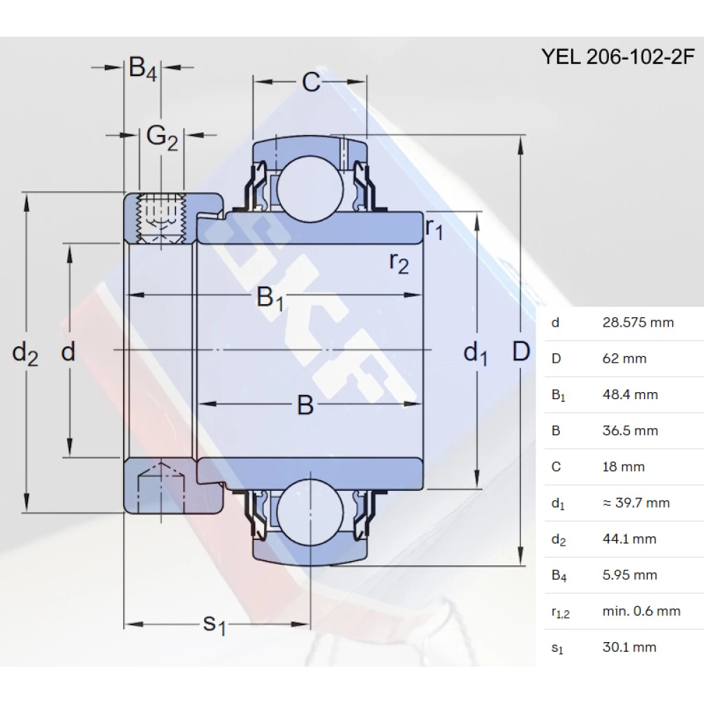 YEL206-102-2F підшипник дюймовий SKF - Швеція (на вал 28,575мм)