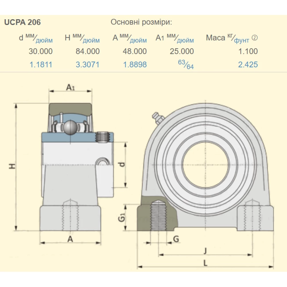 UCPA 206 корпус з підшипником CT - Китай ( на вал 30мм )