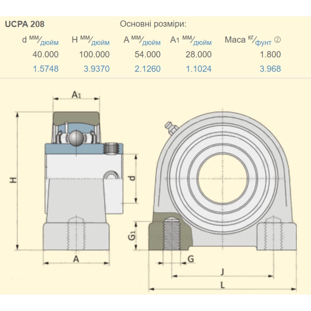 UCPA 208 корпус з підшипником CT - Китай ( на вал 40мм )