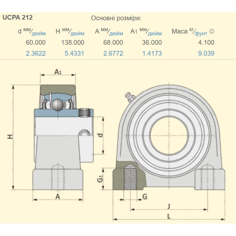 UCPA212 корпус з підшипником SNR - Франція ( на вал 60мм )