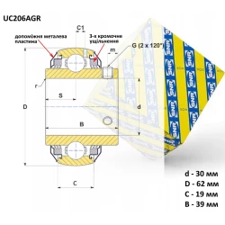 UC206AGR підшипник SNR - Франція 30х62х19 / 39 - - (не змащуємий з потрійним захистом) UC206AGR підшипник SNR - Франція 30х62х19 / 39 - - (не змащуємий з потрійним захистом)
