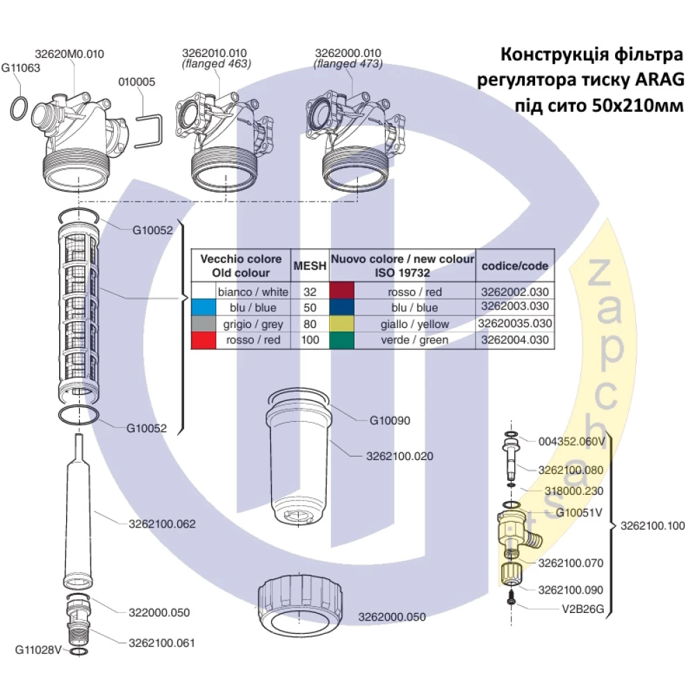 Фільтр регулятора тиску (під скобу) ARAG 32621M3 280 л/хвил
