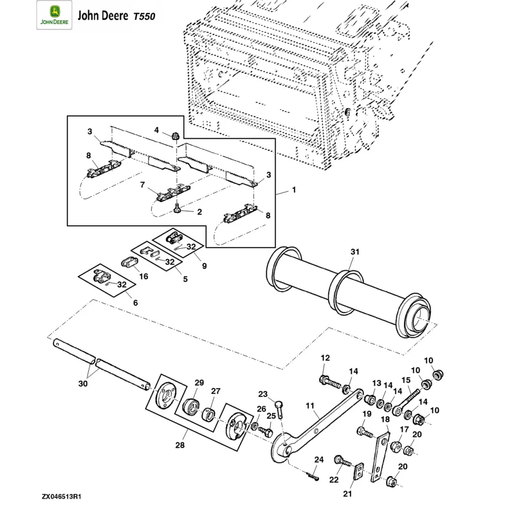 Цепь наклонной камеры John Deere 9680WTS, 9780, T560-670, W560-650, T670, T660, T560, T550, AZ102573