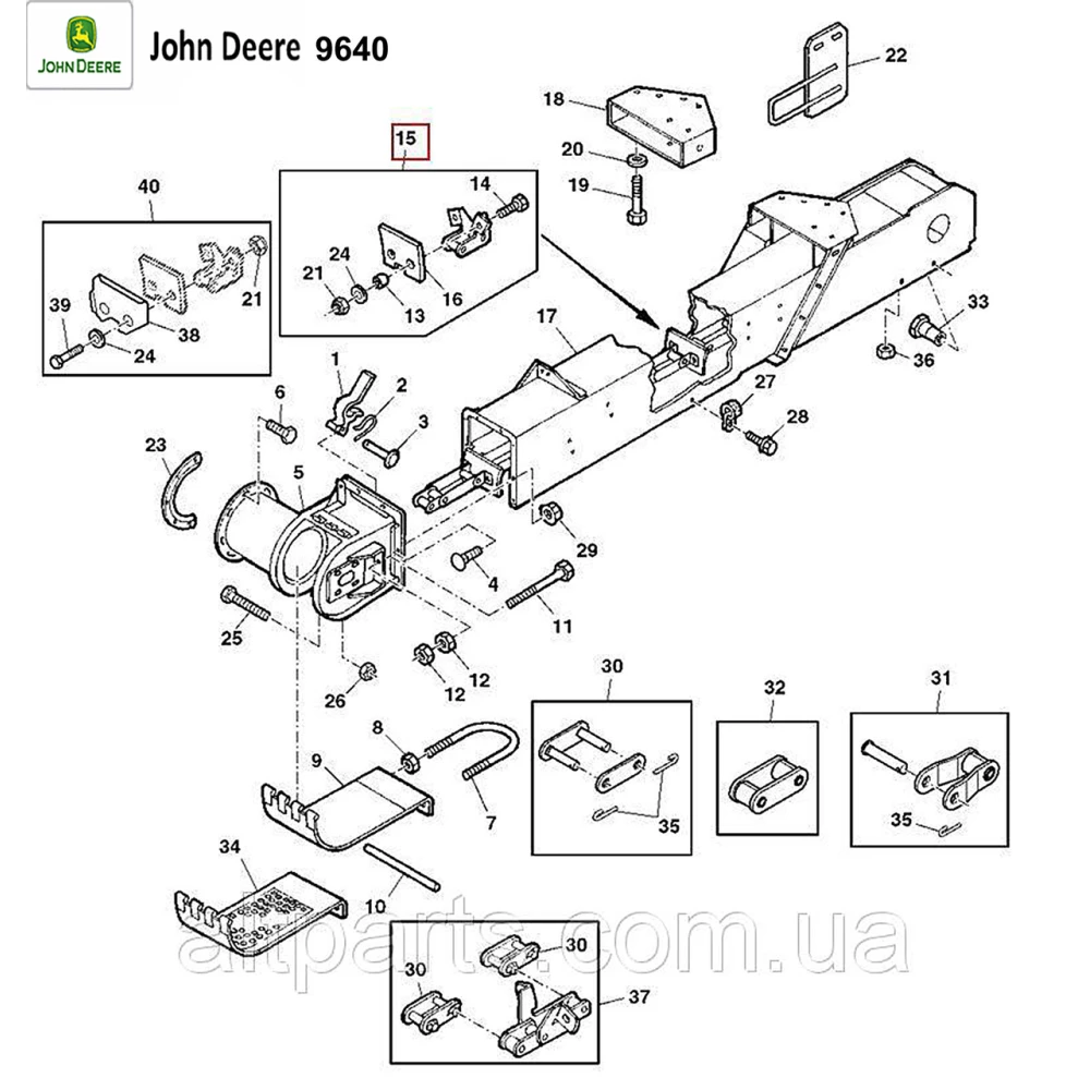 Цепь элеватора зернового на John Deere 9640, 9660,9680 WTS, T550-670,  AZ101808