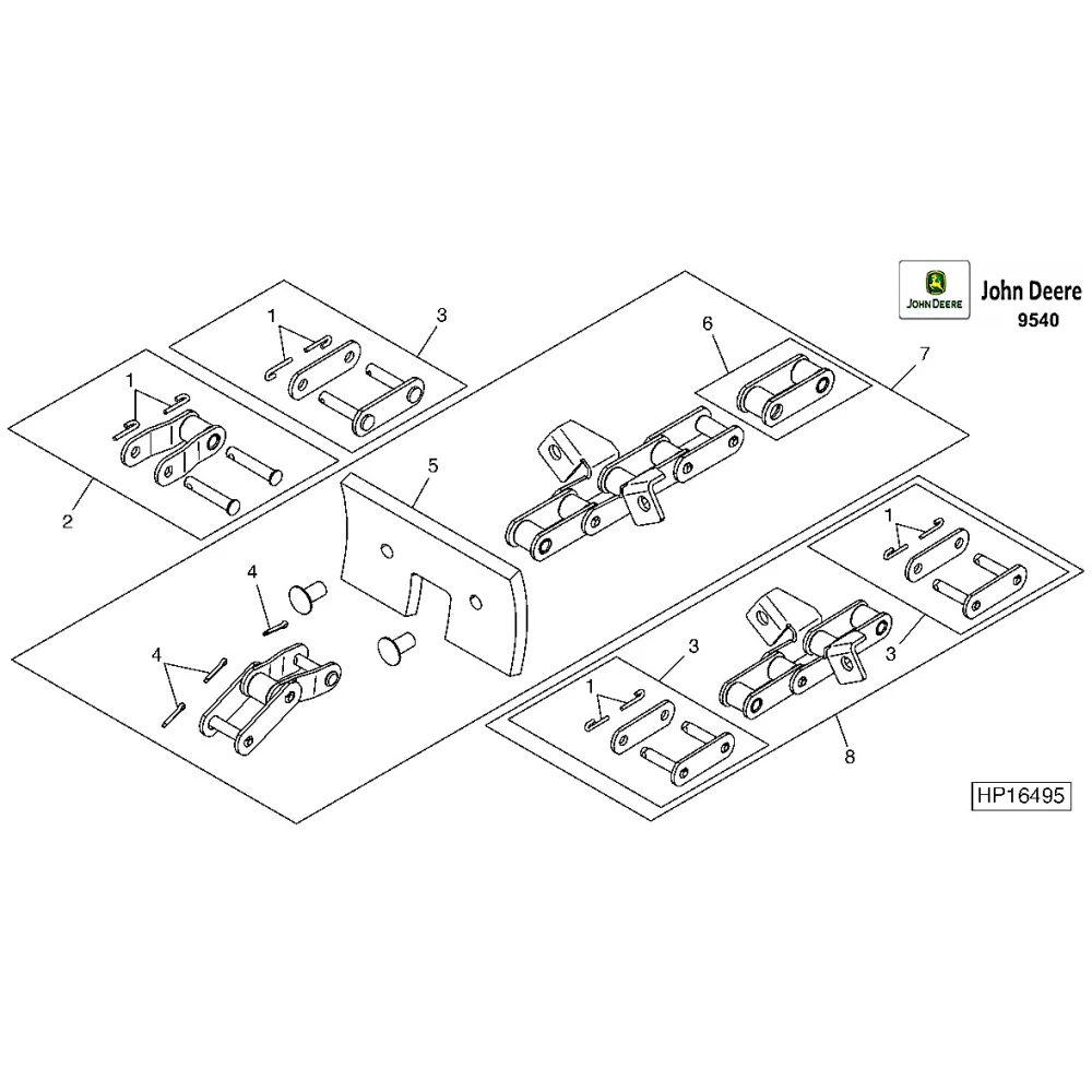 Цепь элеватора колосовой на John Deere 9540, 9560, 9580WTS, AH131074