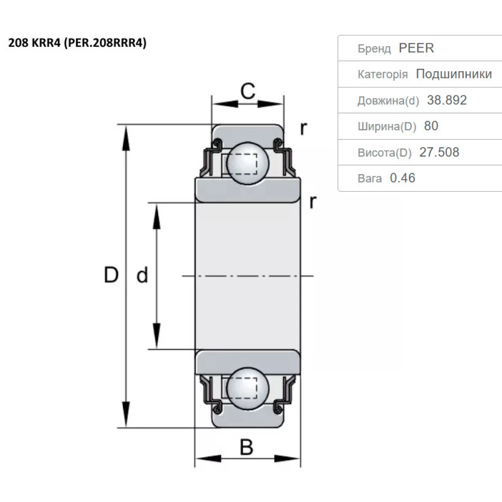 JD10087 підшипник 208KRRAH04 John Deere PEER