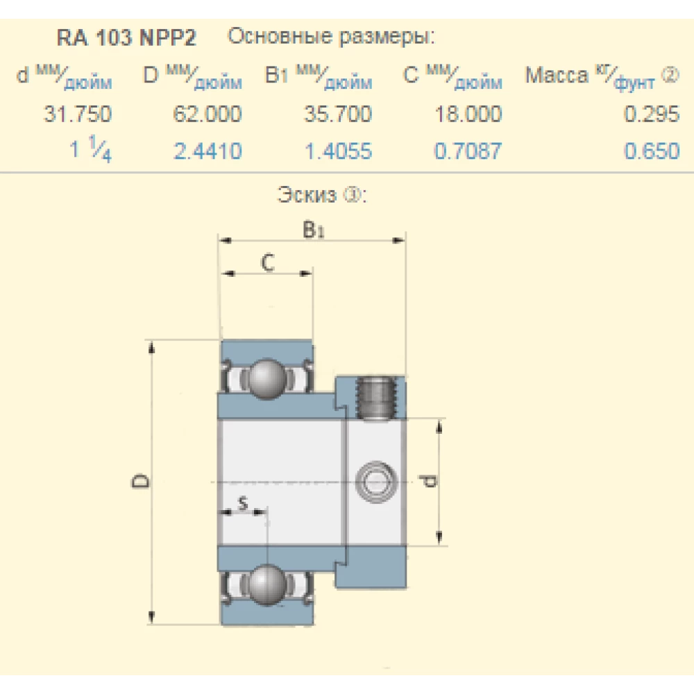 Подшипник John Deere L1912C аналог RA103NPP, CES206-20 SNR