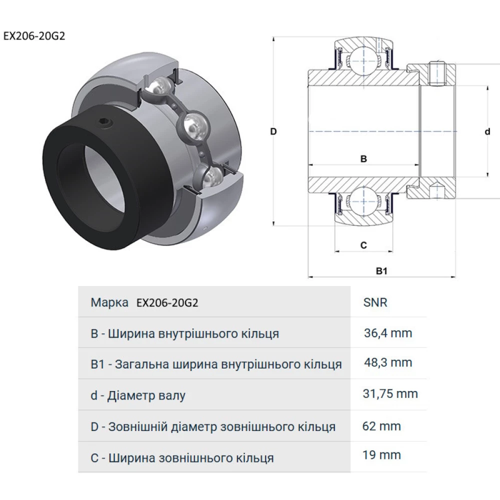 71308995 підшипник аналог 1103KRRB EX206-20G2 SNR