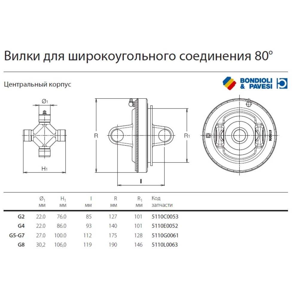 Широкоугольный шарнир карданного вала Bondioli Pavesi