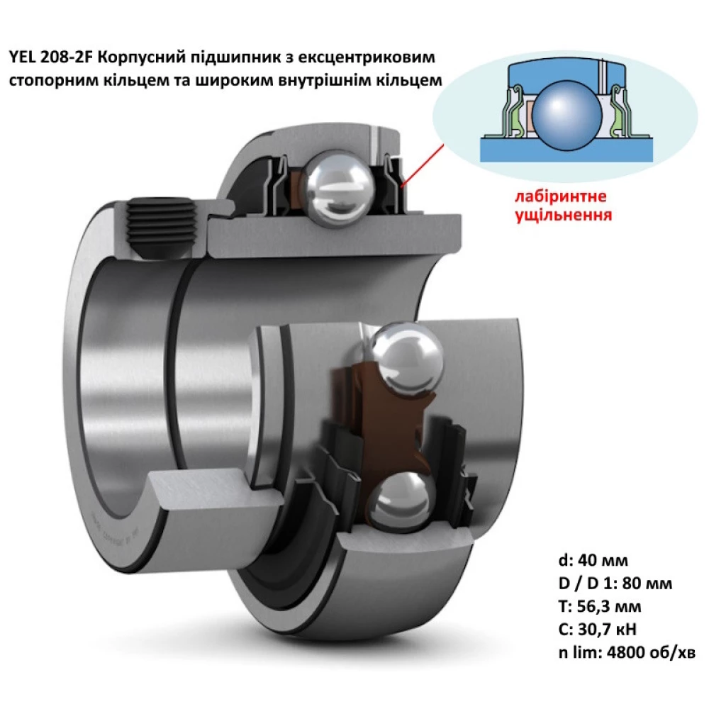 Подшипник измельчителя Case 2188, 1994713C1, GE40KRRB, YEL208-2F SKF
