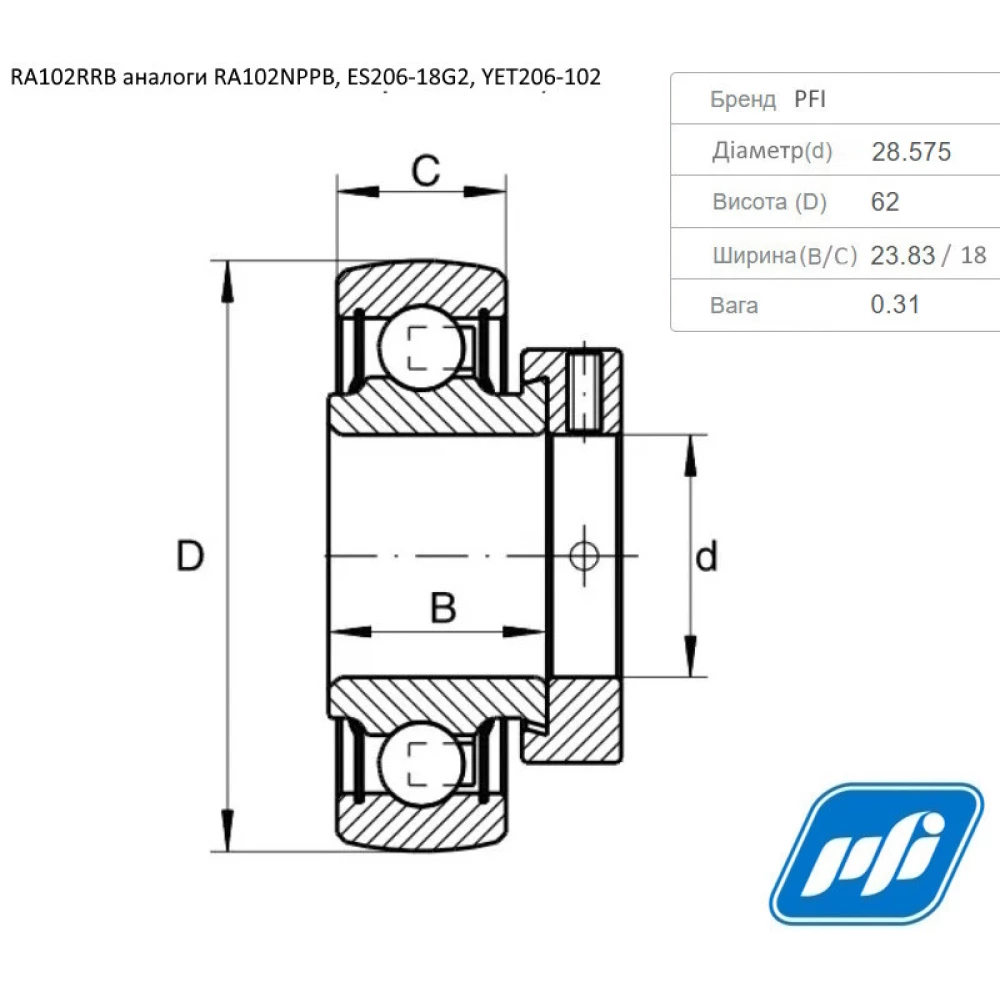 Подшипник John Deere AE29749 аналог RA102RRB PFI