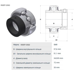 Подшипник John Deere AH10516 аналог EX207-22G2 SNR, YEL207-106-2FW, G1106KRRB-AS2/V