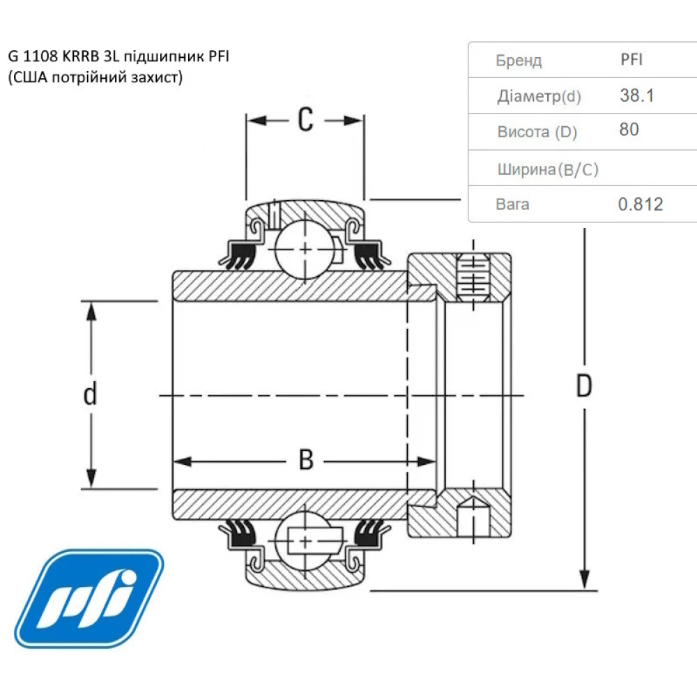 Подшипник Case 454113R91 аналог YEL 208-108 2F, G1108KRRB - PFI