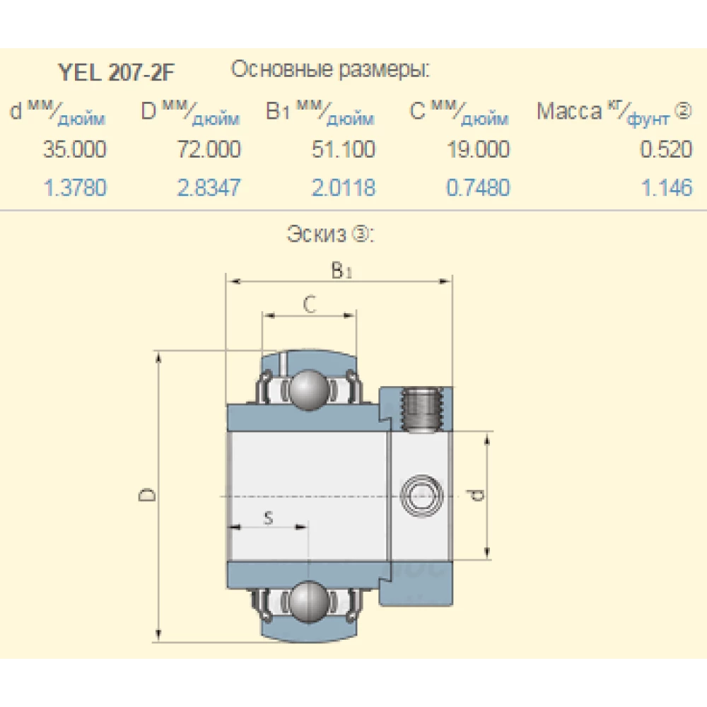 Подшипник New Holland 756965 аналог YEL207-2F