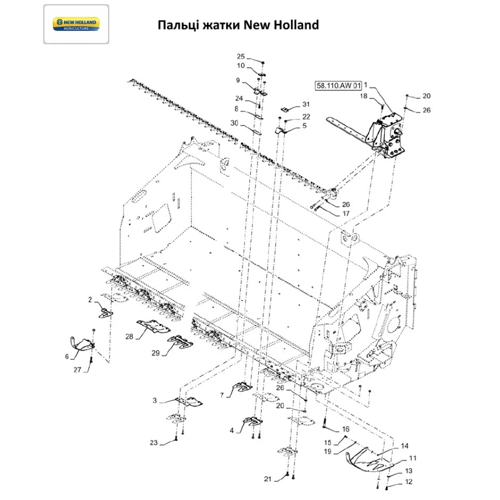 Болт пальця M10х1.5x35 жатки New Holland 740CF/3020, 9833222